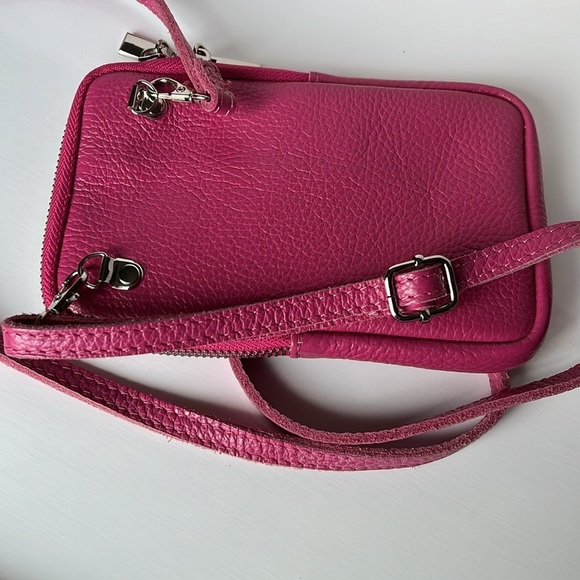 Borse In Pelle Women's Handbag Purse Hot Pink Stud Leather Phone Crossbody - Picture 3 of 11